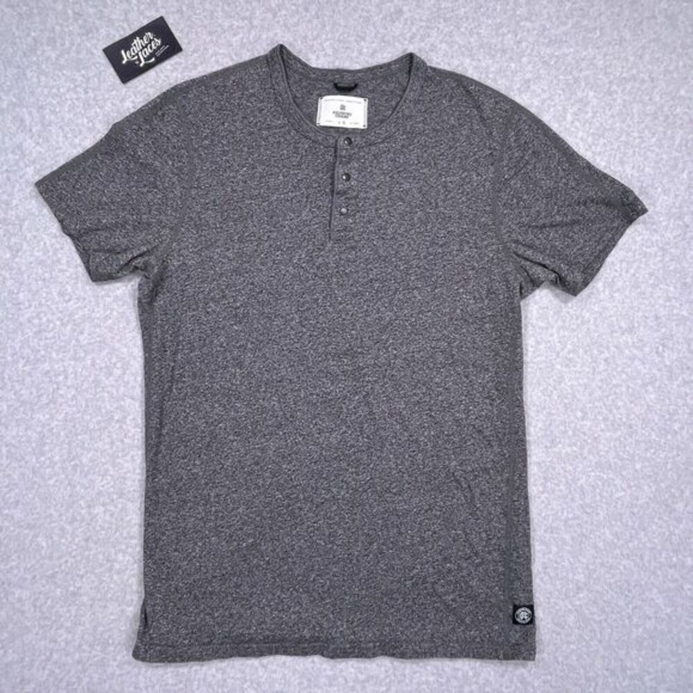 Reigning Champ Henley Shirt Mens Large Gray Outdoors Cotton Casual Preppy Snap‎